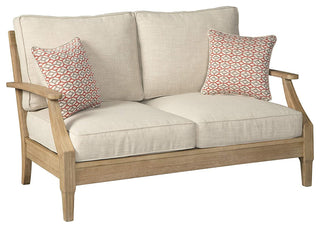 Coastal Outdoor Patio Eucalyptus Loveseat with Cushions, Beige