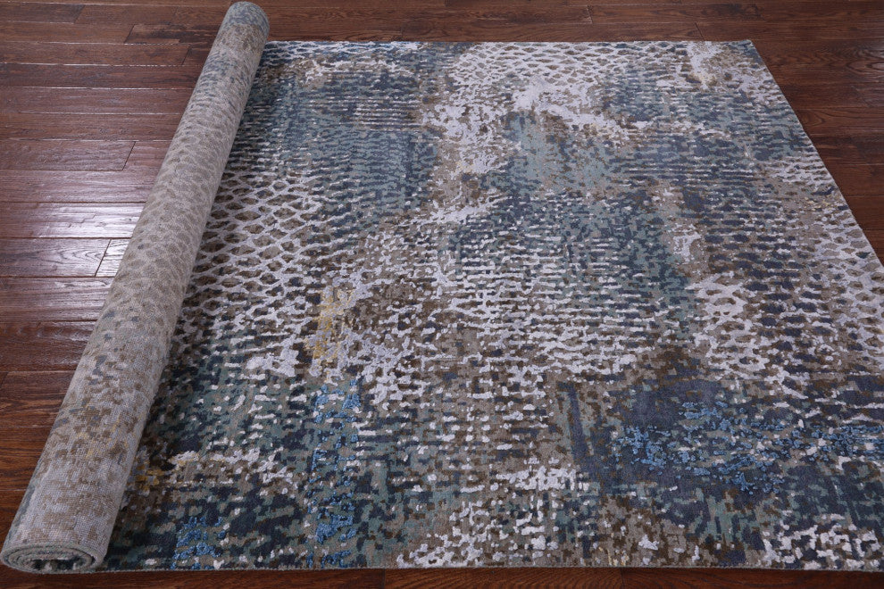 Modern Animal Print Design Handmade Wool and Silk Rug 5' 6" X 8' 3" Q8699