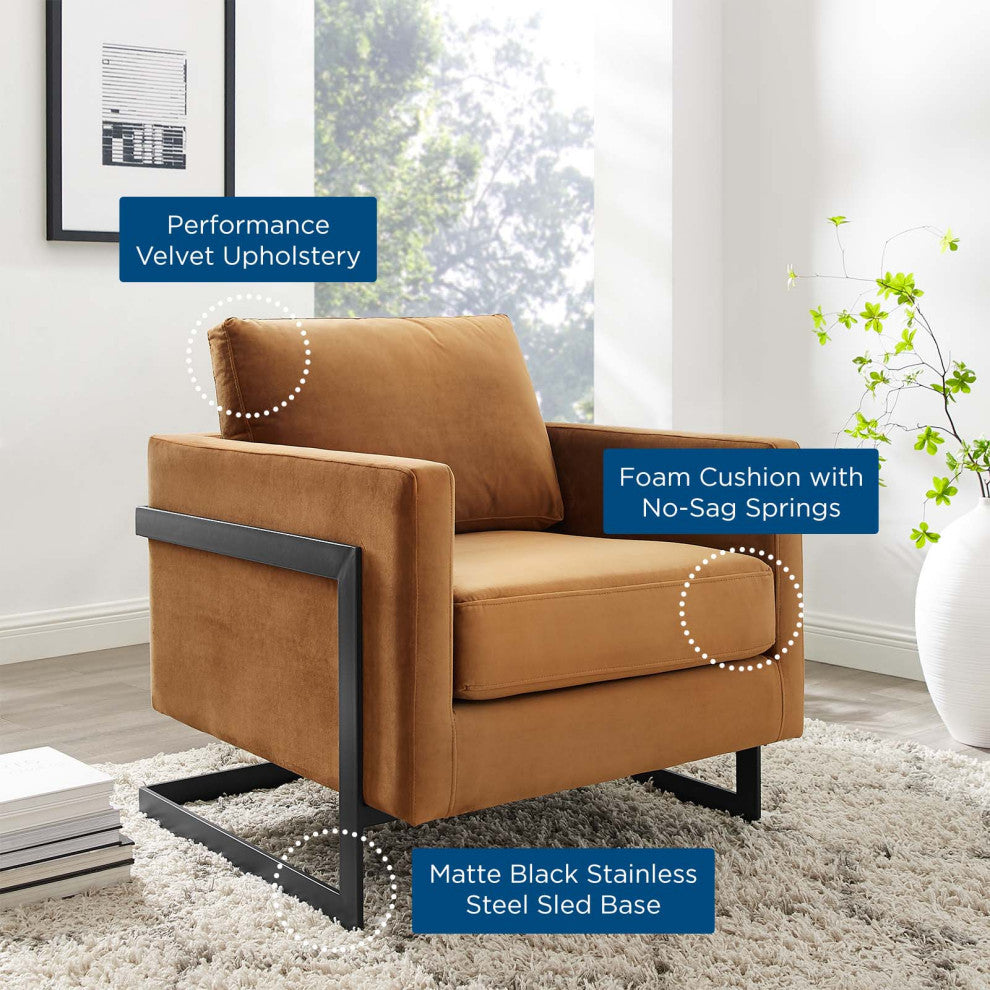 Accent Chair, Velvet, Metal, Black Brown, Modern, Living Lounge Hospitality