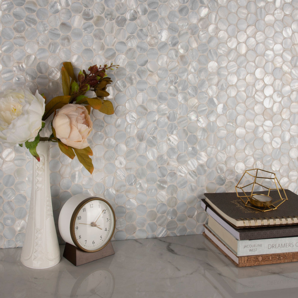 Conchella Penny Mosaic Wall Tile, White