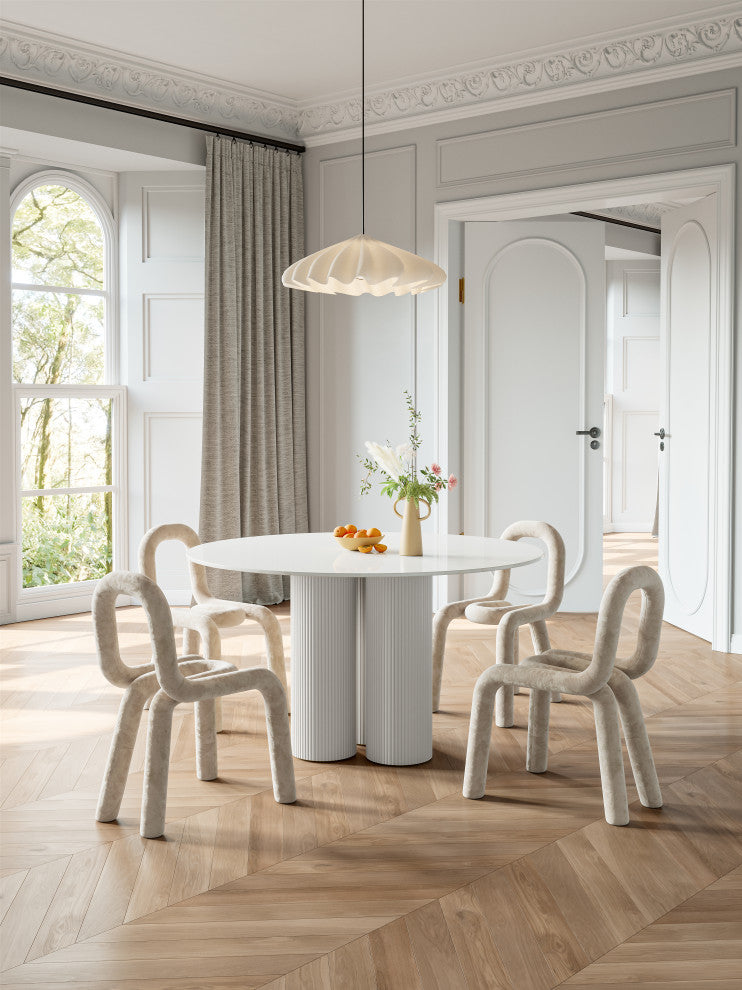 Modern Round Slate Dining Table With Pedestals for Dining Room, 59.09"