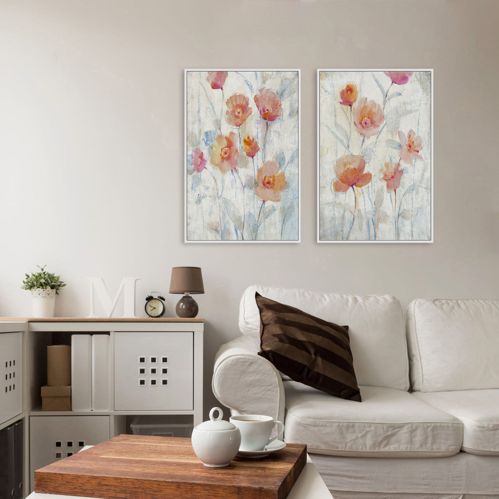 Watercolor Blooms Diptych, 32x24