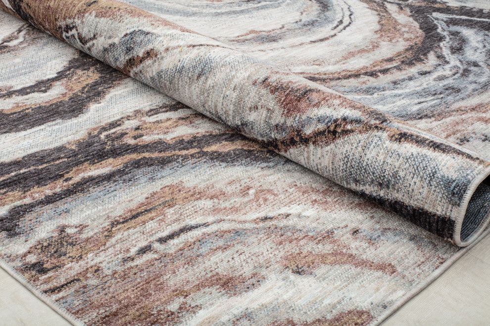Jade River Reflection Abstract Contemporary Brown Recycled Area Rug, 2'6" X 8'