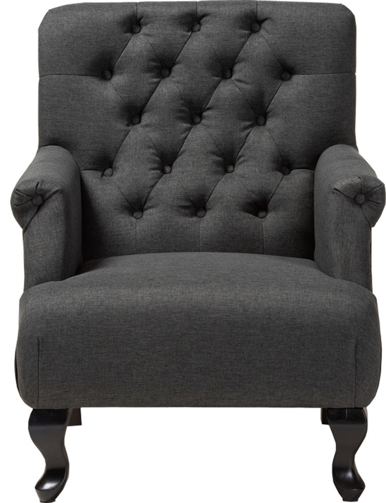 Gray Fabric Upholstered Button Tufted Armchair