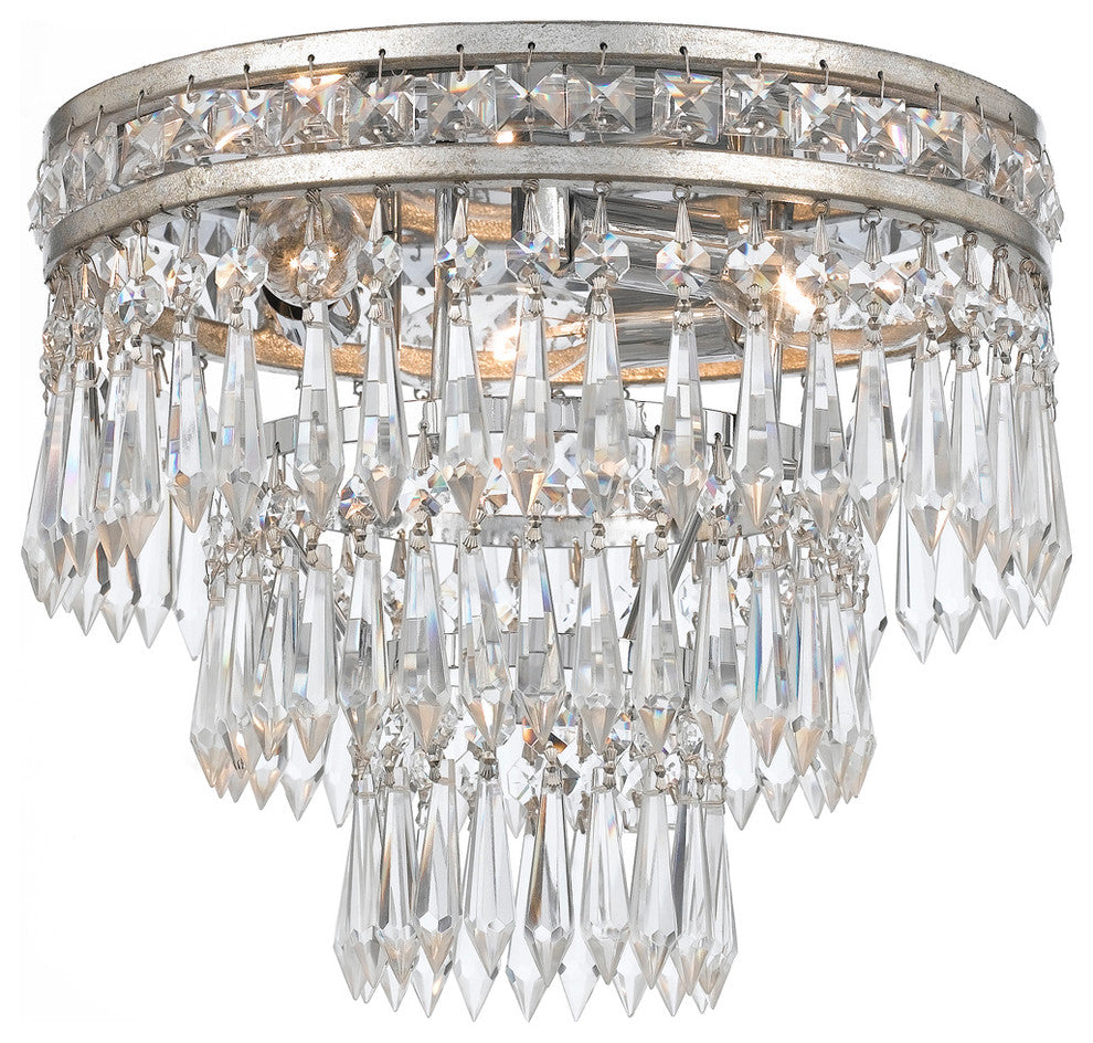 Mercer 3-Light Clear Crystal Silver Flush Mount