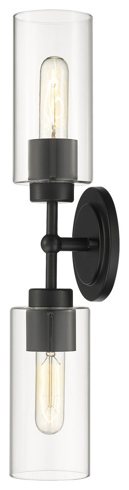2 Light Cylinder Mid Century Modern Vanity Bath Lighting in Matte Black