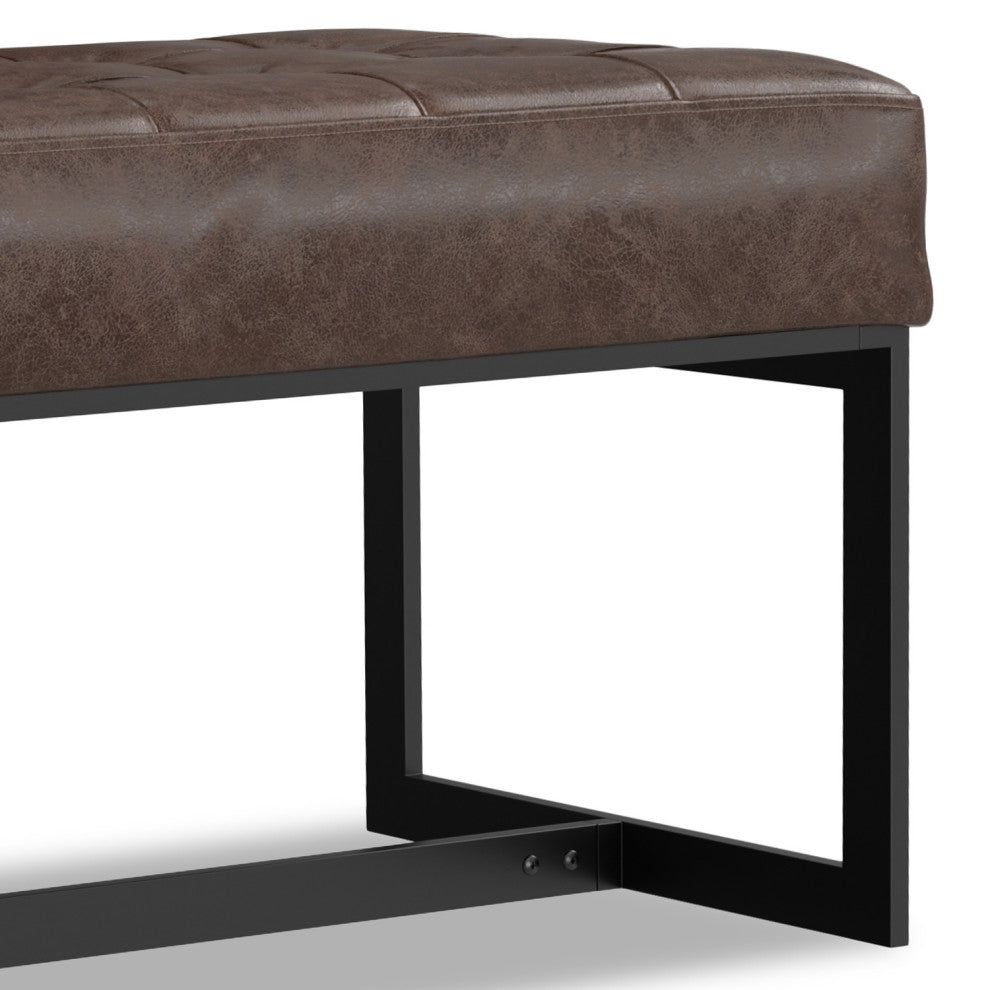 Penelope Leather Ottoman Bench, Brown