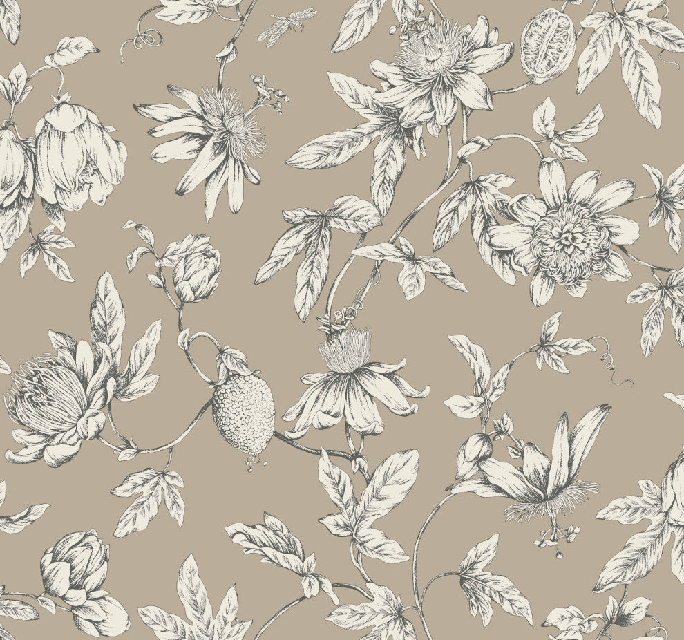 Passion Flower Toile Linen Wallpaper
