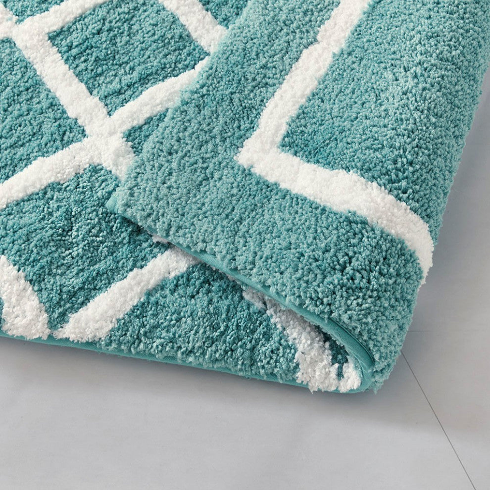 Madison Park Reversible High Pile Tufted Bath Rug, Aqua, 21"x34" Standard