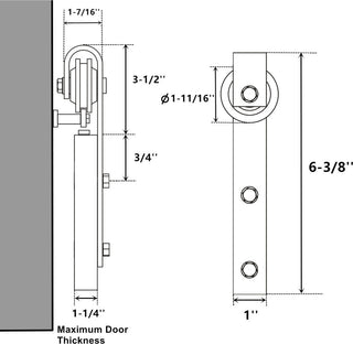 Sliding Barn Door Hardware Kit Mini Cabinet Single Track Bypass, Classic, 66"
