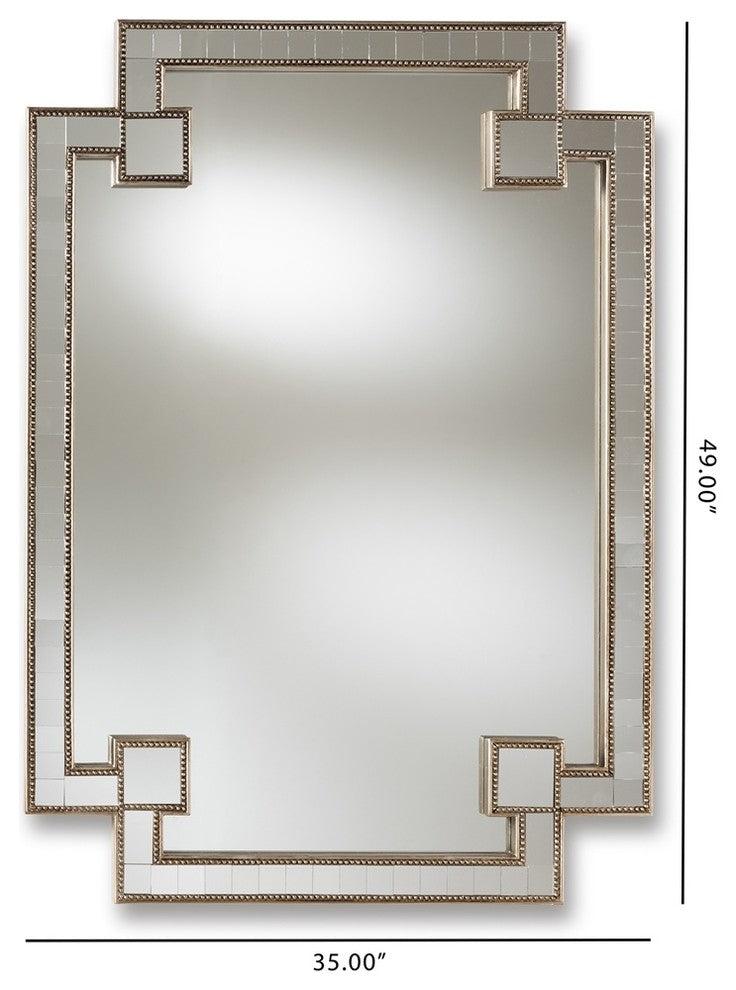 Modern Antique Silver Finished Studded Accent Wall Mirror