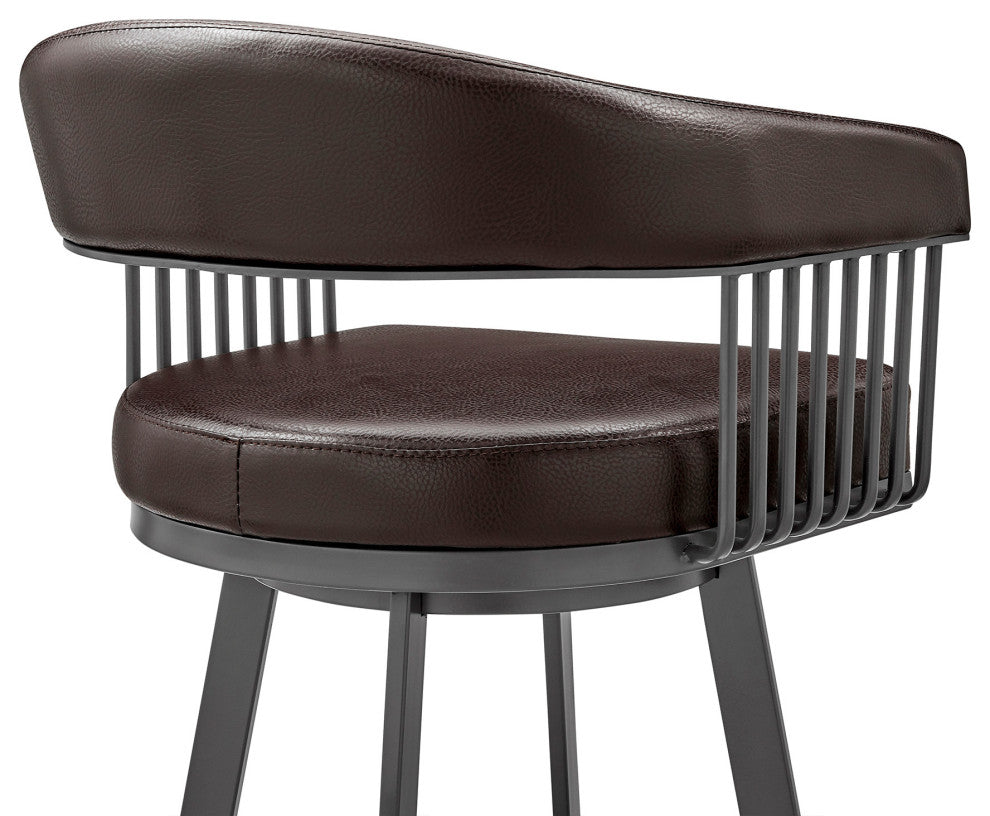 26" Mod Chocolate Faux Leather Java Brown Finish Swivel Bar Stool