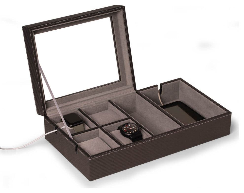 Carbon Fiber Design Watch and Phone Storage, Cord Cut Out