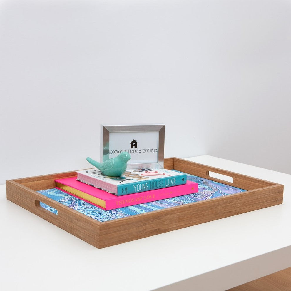 Amy Sia Marble Pale Blue Rectangular Tray, 18"x14"