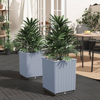 vidaXL Planters Flower Boxes with Rattan Look Plant Boxes 2 Pcs Light Gray