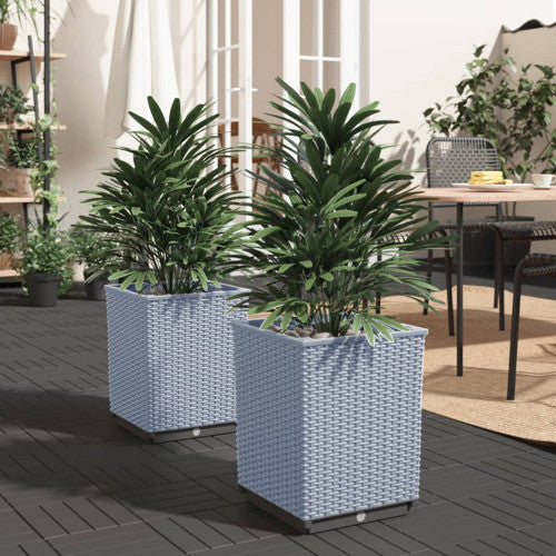 vidaXL Planters Flower Boxes with Rattan Look Plant Boxes 2 Pcs Light Gray