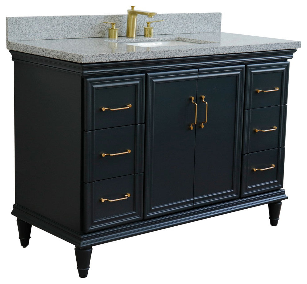 49" Single Sink Vanity, Dark Gray Finish With Gray Granite and Rectangle Sink