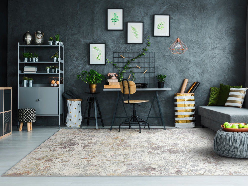 Couture Gray And Gold Area Rug, 5.3'x7.7'