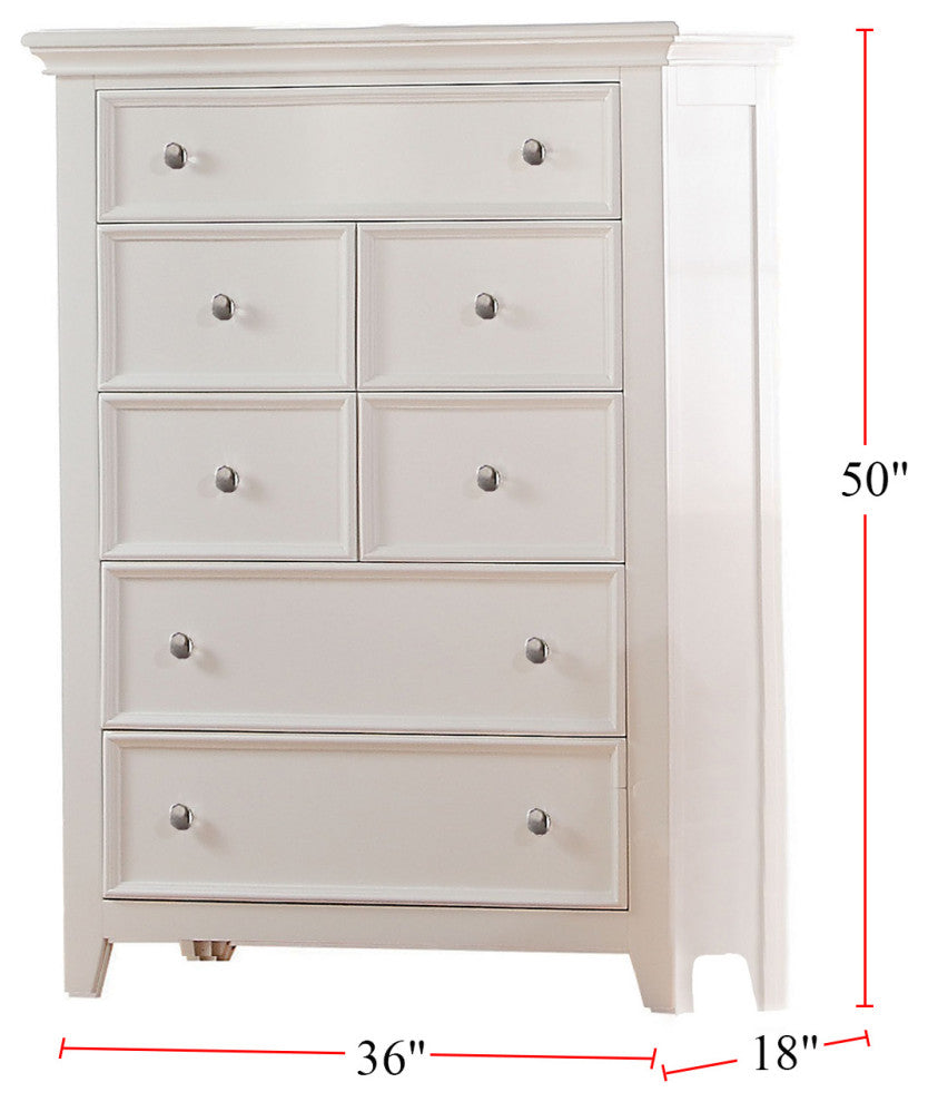 Chest with 5 Drawers and Tapered Legs, White