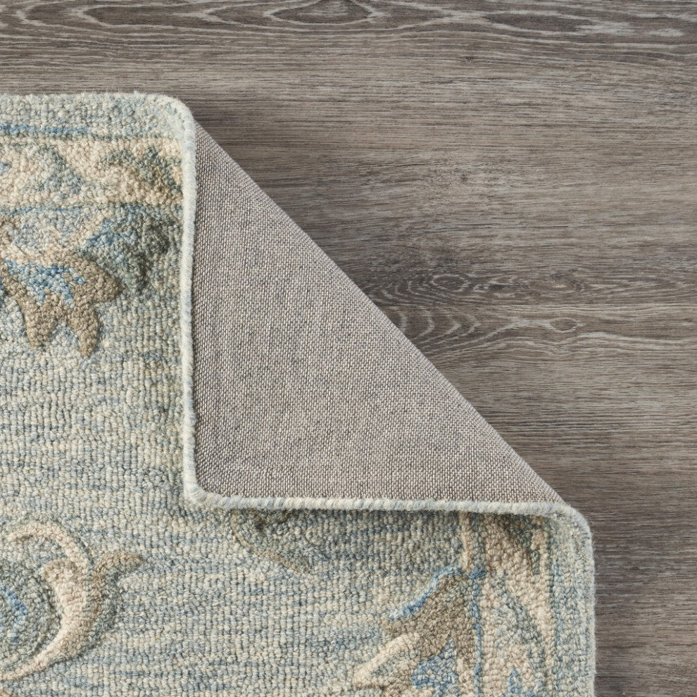 5" x 7" Blue and Cream Filigree Area Rug