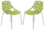 Leisuremod Asbury Plastic Stackable Dining Chair With Chromed Legs, Set of 2, Green