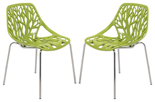 Leisuremod Asbury Plastic Stackable Dining Chair With Chromed Legs, Set of 2, Green