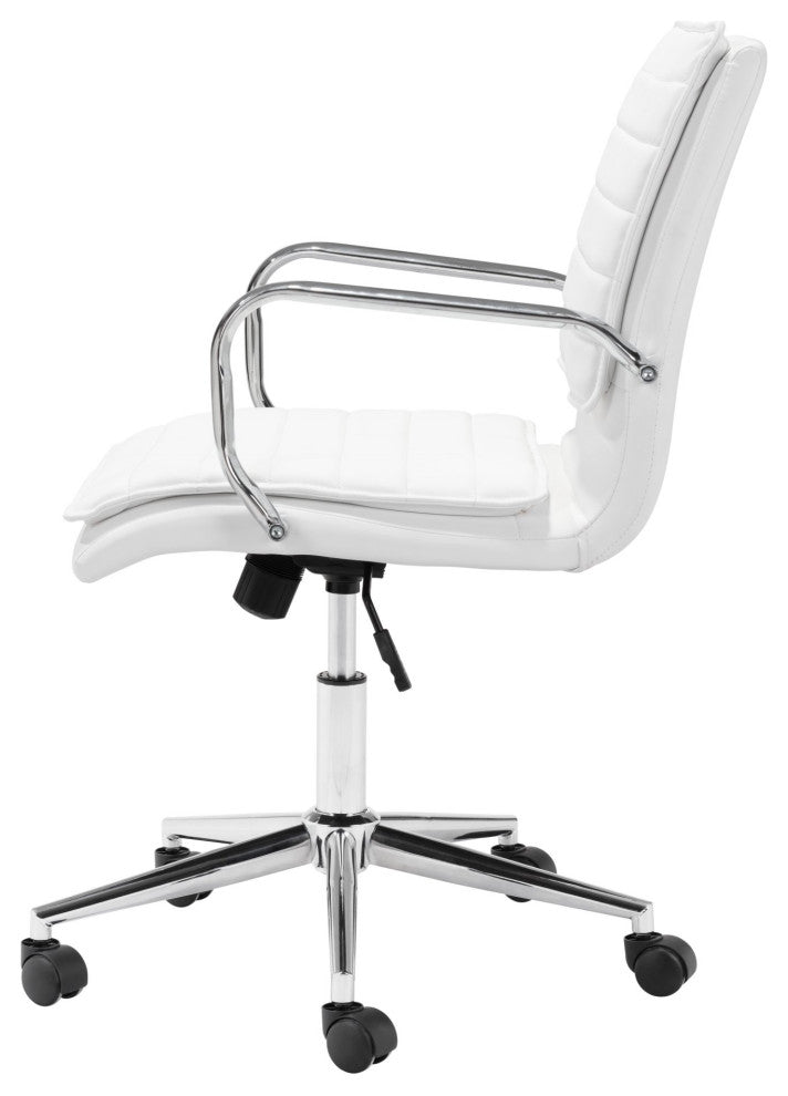 Computer Chair, Faux Vinyl Leather, Steel, White, Chrome, Home Business Office