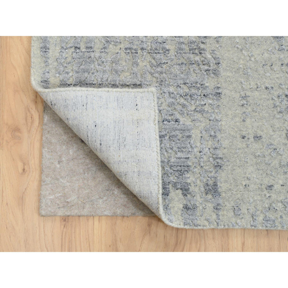 Gray, Jacquard Hand Loomed, Wool And Plant Based Silk, Square Rug, 10'2" x 10'0"