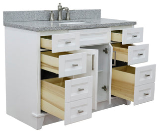 49" Single Sink Vanity, White Finish With Gray Granite And Rectangle Sink