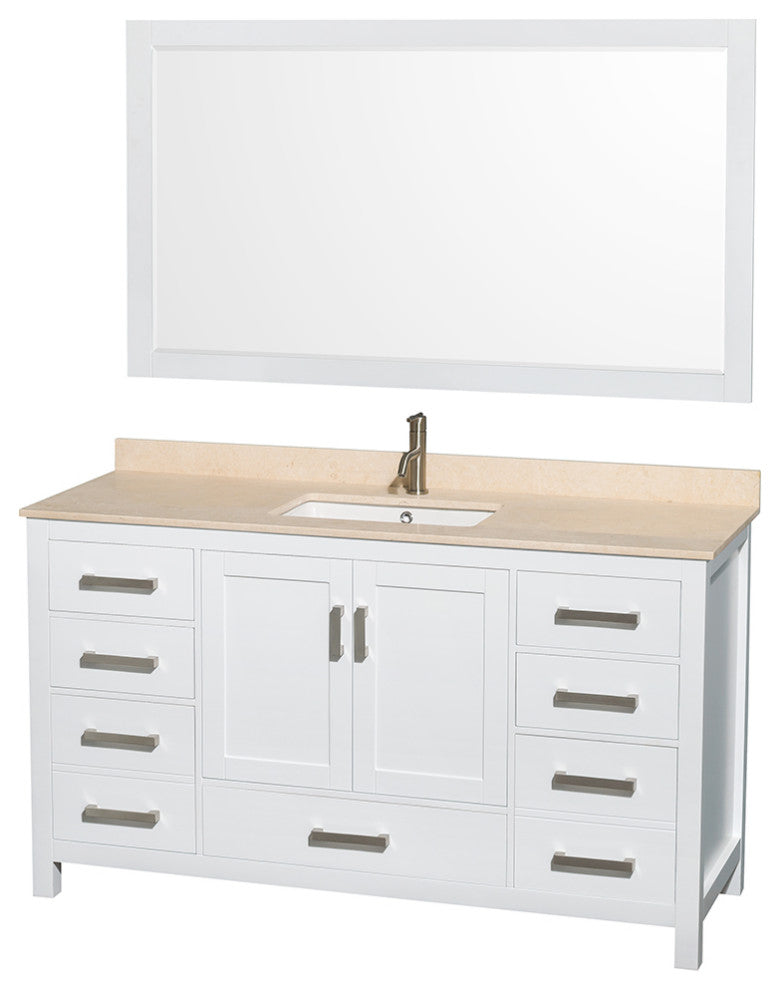 Wyndham WCS141460SWHIVUNSM58 White 60 Inch Single Vanity with Ivory Marble