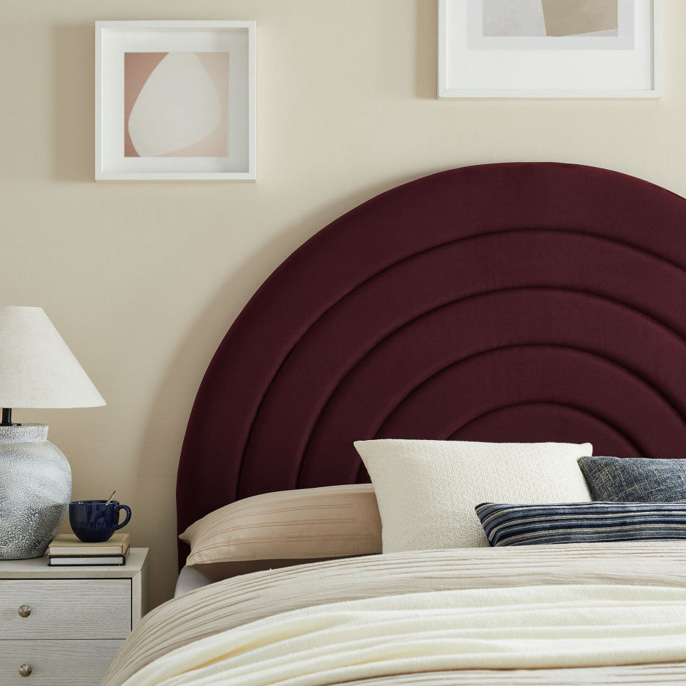 Solana Arched Performance Velvet Full Headboard, Mulberry