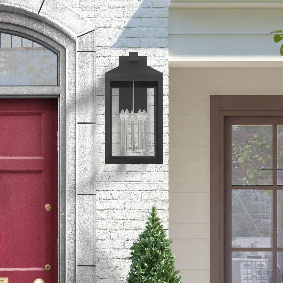 Livex Nyack 5 Light Black/Brushed Nickel Cluster XL Outdoor Wall Lantern