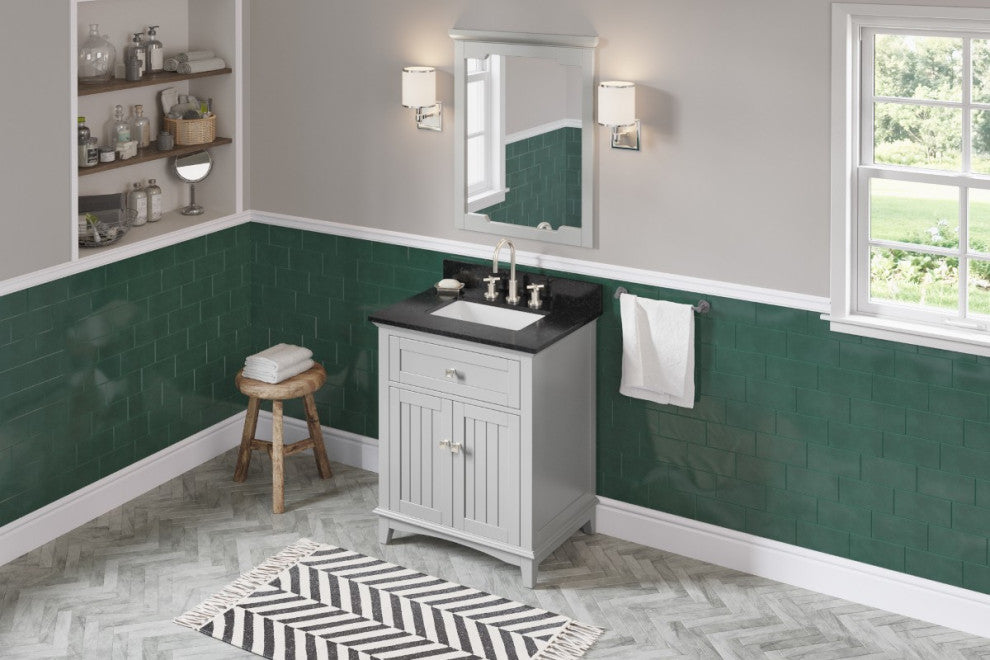 Savino Modern 30" Grey Single Sink Vanity, Black Granite Vanity Top