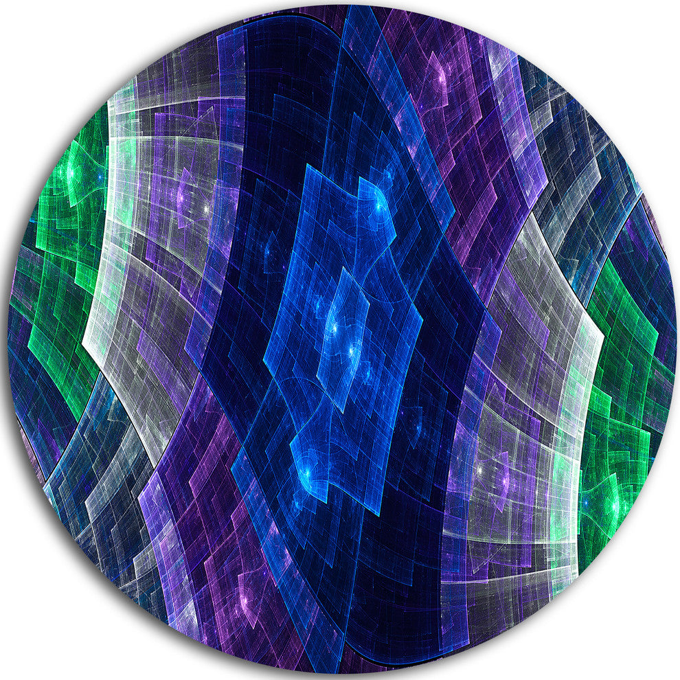 Blue And Green Fractal Flower Grid, Abstract Disc Metal Wall Art, 36"