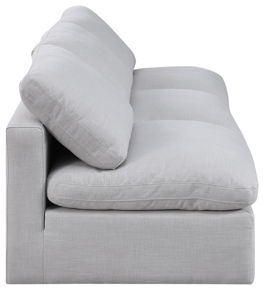 Indulge Upholstered Modular Sofa, Grey, 3-Piece: 3 Armless Chair, Down Stuffed Linen Textured Fabric
