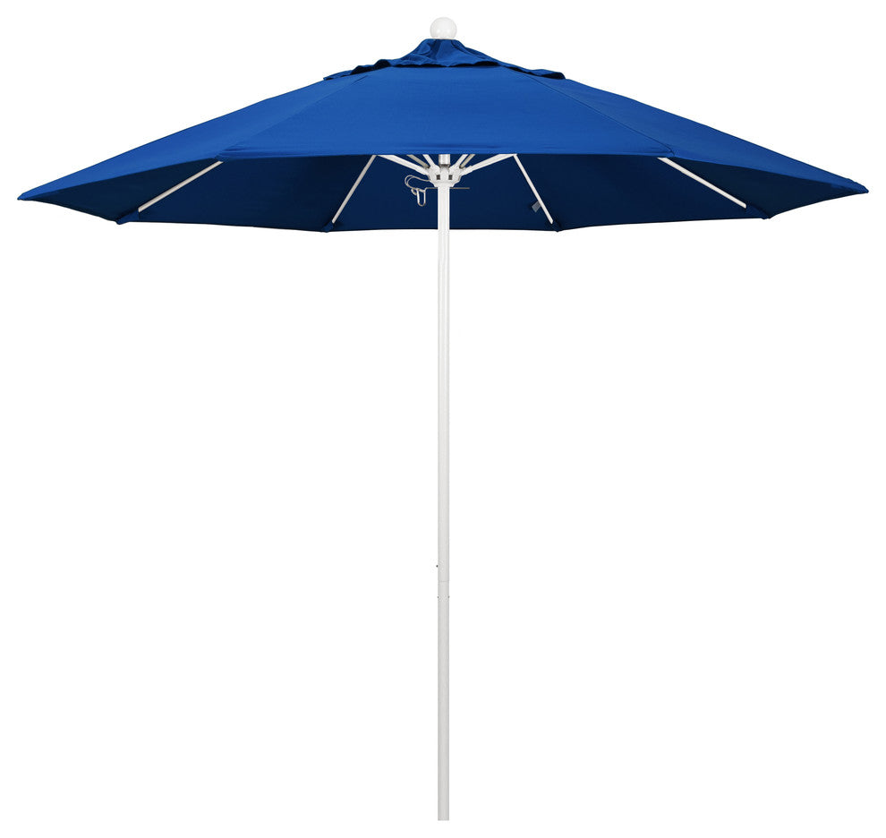 9' Matted White Push Lift Fiberglass Rib Aluminum Umbrella, Pacifica, Pacific Bl