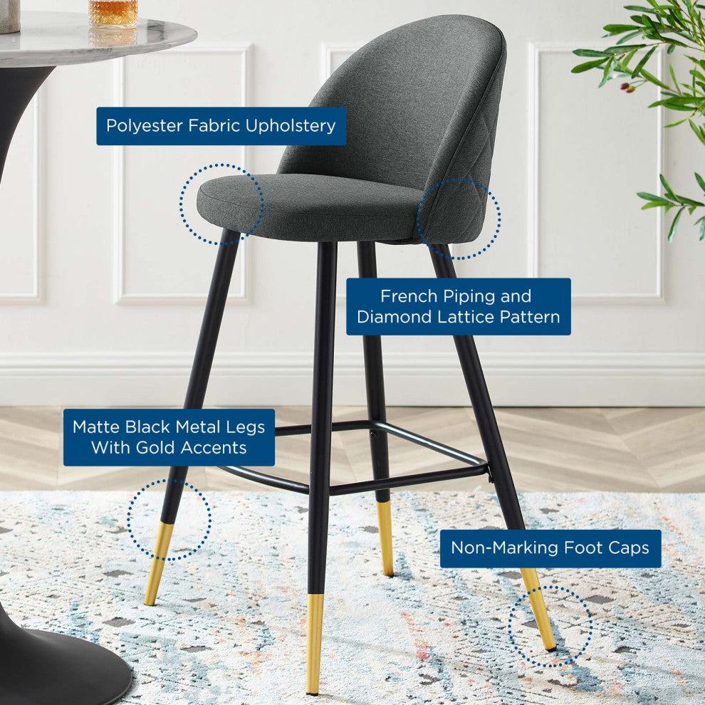 Bar Stool Chair Barstool, Set of 2, Fabric, Metal, Gray, Modern, Bar Pub