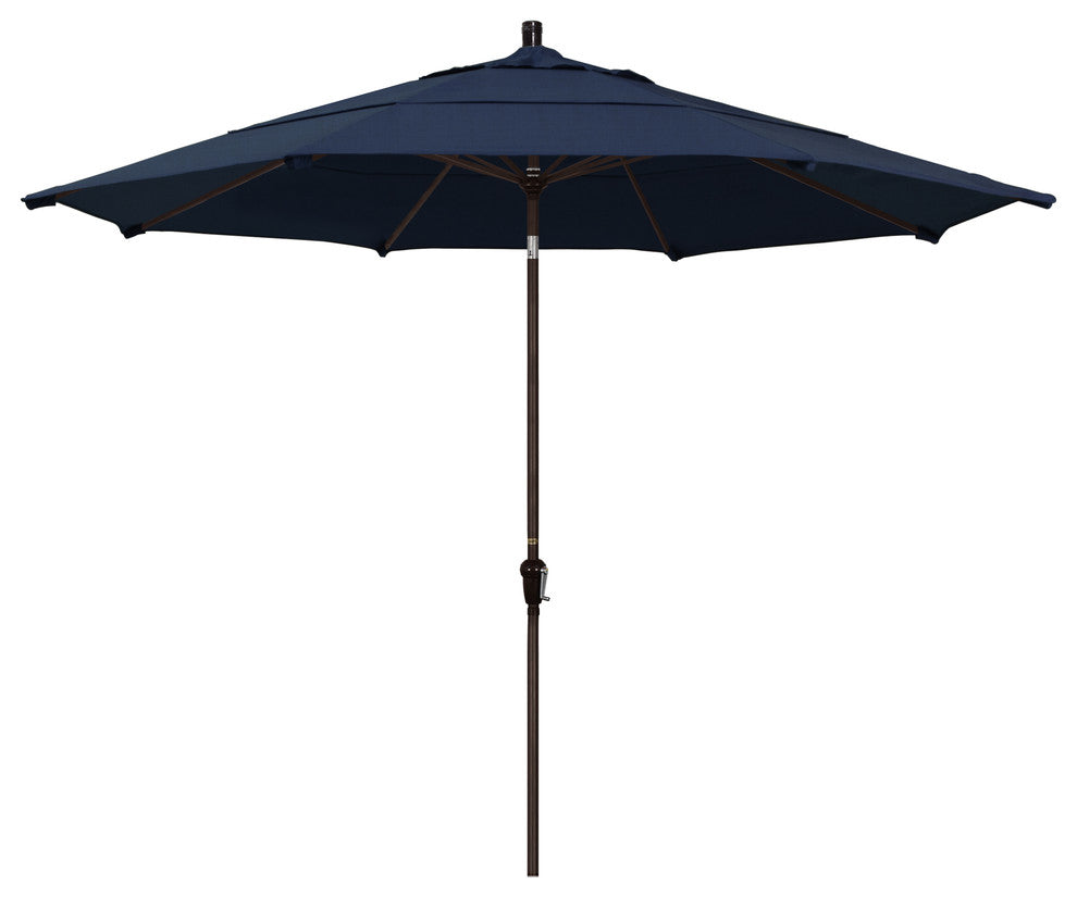 11' Bronze Auto-Tilt Crank Lift Aluminum Umbrella, Sunbrella, Spectrum Indigo