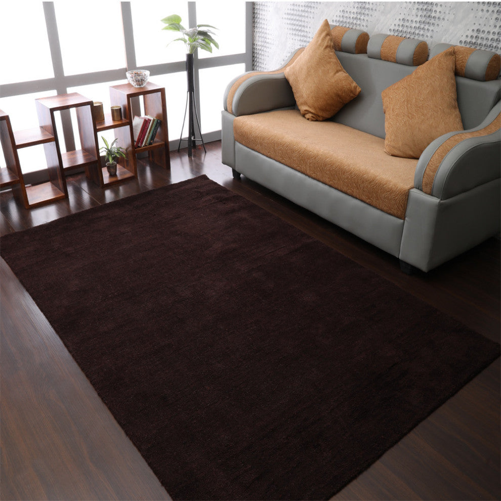 HAND KNOTTED LOOM WOOL ECO-FRIENDLY AREA RUGS, Brown, Solid Design, [Rectangle] 8'x10'