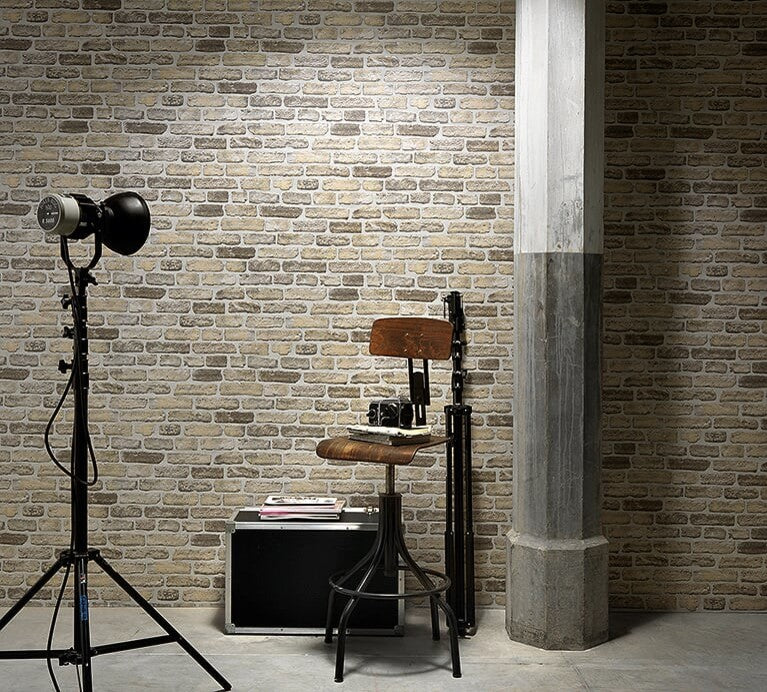 Brick Beige,Brown Wood Stone Wallpaper Roll, Modern Urban Chic Wall DÃ©cor