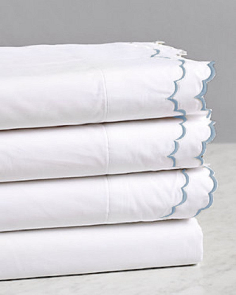 Cotton Percale Scallop Embroidery Sheet Set, King