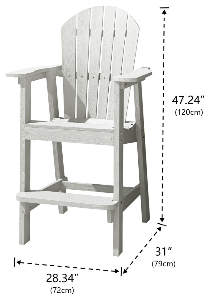 Rustic Adirondack Chairs Outdoor BarStools with Hight Back Design, White