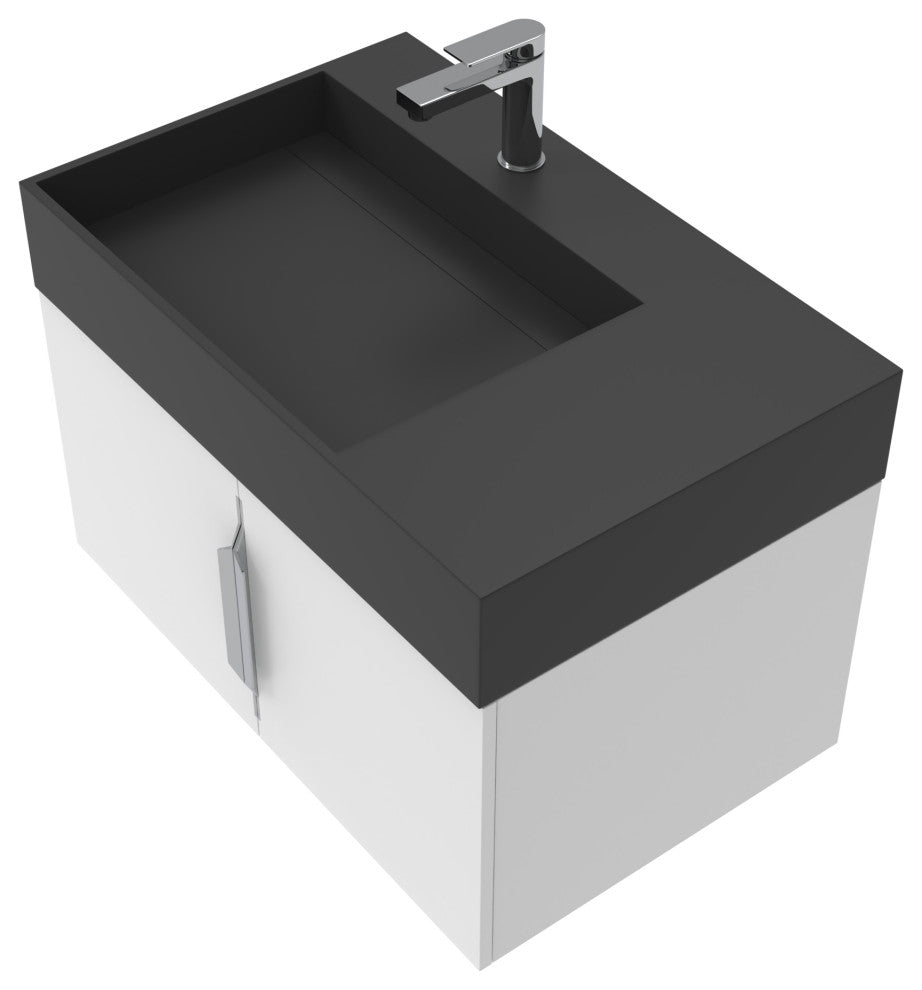 CastelloUSA Amazon 30" Left Wall Mounted Bathroom Vanity Set, White, Black Top, Brushed Nickel