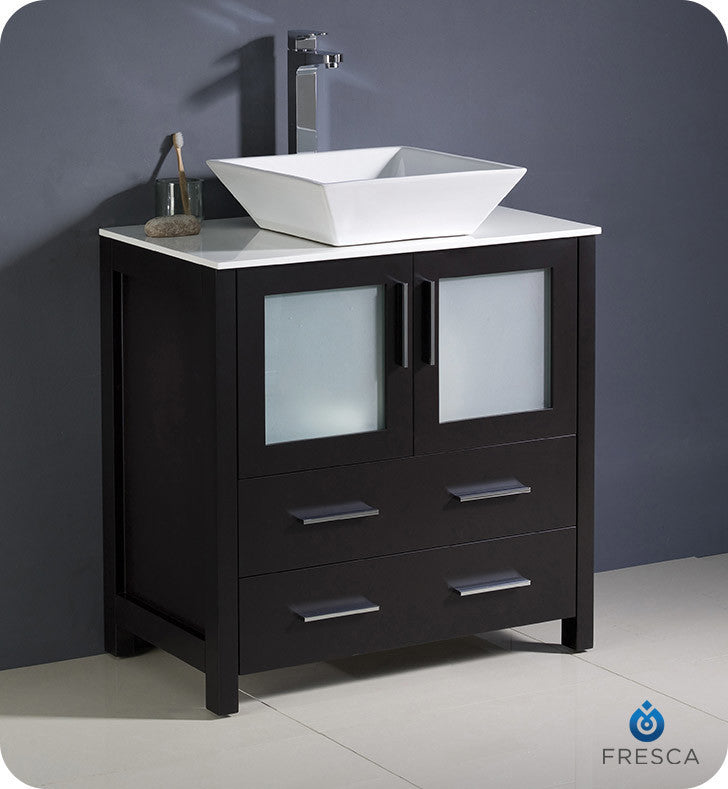 Torino 30" Bathroom Cabinet, Base: Espresso, With Top, Vessel Sink