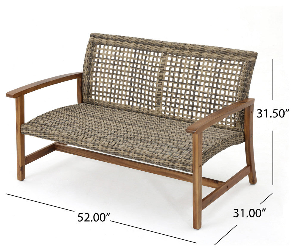 Spring Spender Outdoor 4-Piece Wood, Wicker Chat Set, Natural Stained, Gray