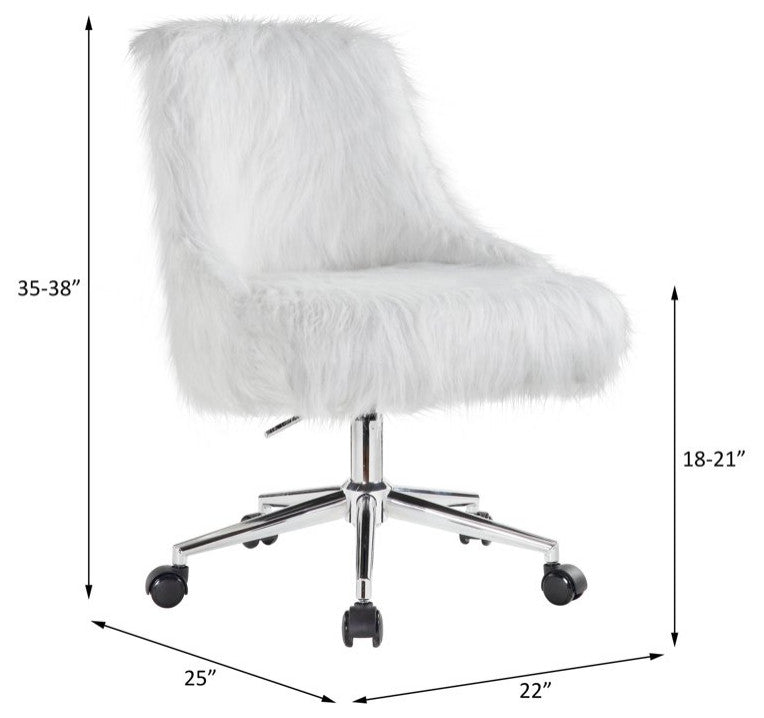 Modern Office Chair, Golden Metal Base & Comfortable Soft Faux Fur Seat, White