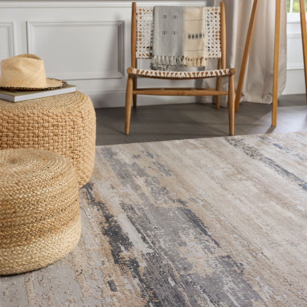 Ronan Abstract Beige/ Gray Area Rug, 2'6"x10'