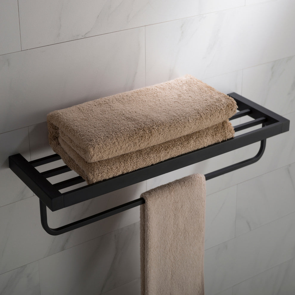 Stelios Bathroom Shelf with Towel Bar, Matte Black