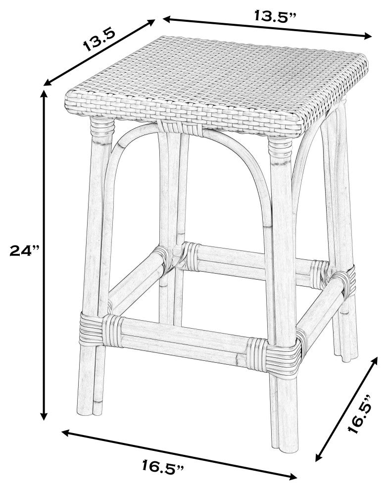 Riviera Square 24"H Rattan Counter Stool, White and Tan