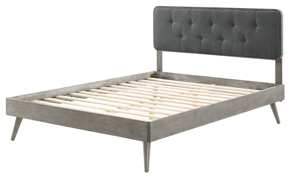 Platform Bed Frame, Full Size, Wood, Grey Gray, Modern Contemporary, Bedroom